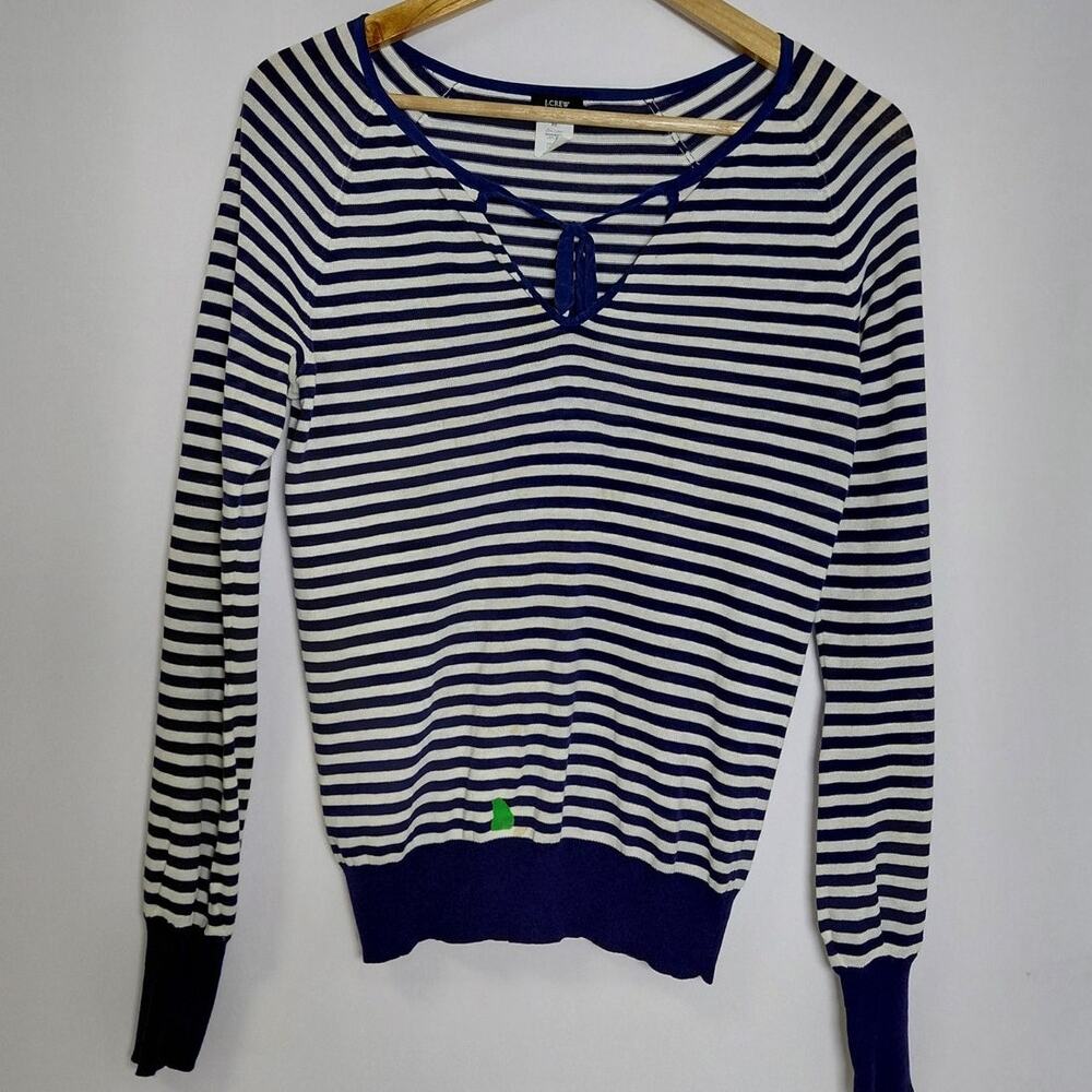 J.CREW Blue Striped Pullover Sweater Women Knit Silk Blend Size XS - Picture 2 of 15